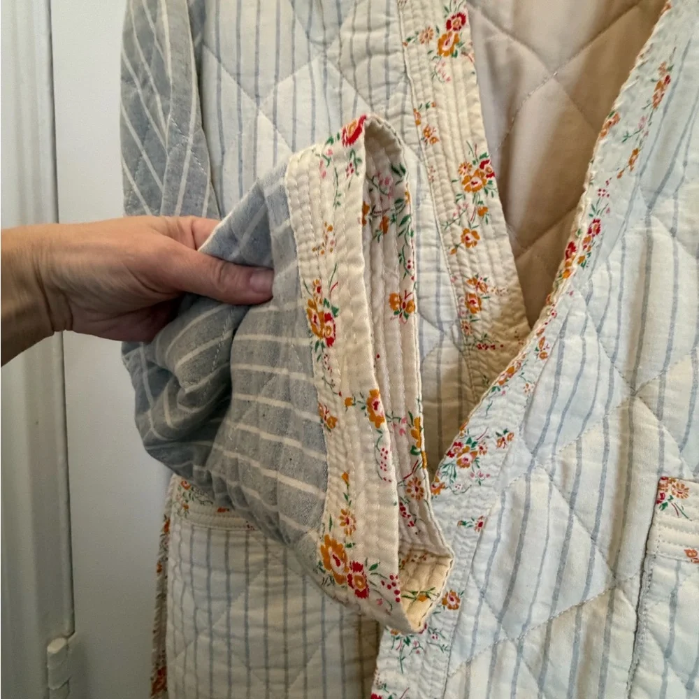 Madewell x New Denim Project Quilted Floral-Trim Jacket in Cream & Light Blue - Picture 9 of 15